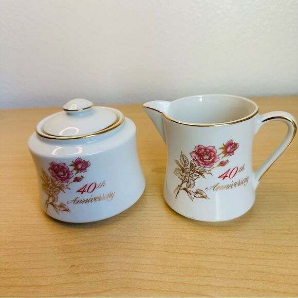 Treasure Masters VTG Romance Rose Collection 40th Anniversary Cream And Sugar - Picture 1 of 4